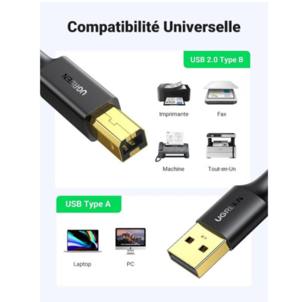CABLE IMPRIMANTE UGREEN USB 2.0 TO BM 3M