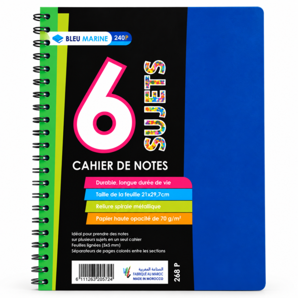 Cahier A4 à spirale 6 sujets